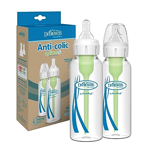 Image of Dr. Brown's Natural Flow Options+ Narrow Glass Baby Bottles, 8oz, 2-Pack