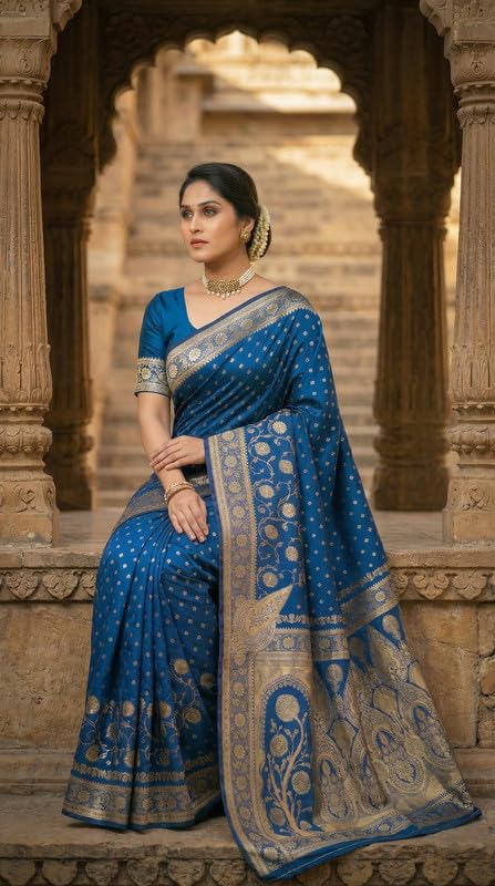 Image of C J Enterprise Women's Pure Soft Silk Saree With Blouse Piece For Wedding (Jiya)