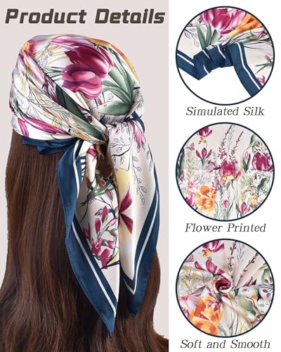 Trendy Printed Flower Scarf for Women - Career Neck Simulation Silk Scarves Bandanas for Women Hair Wrap Sleeping3