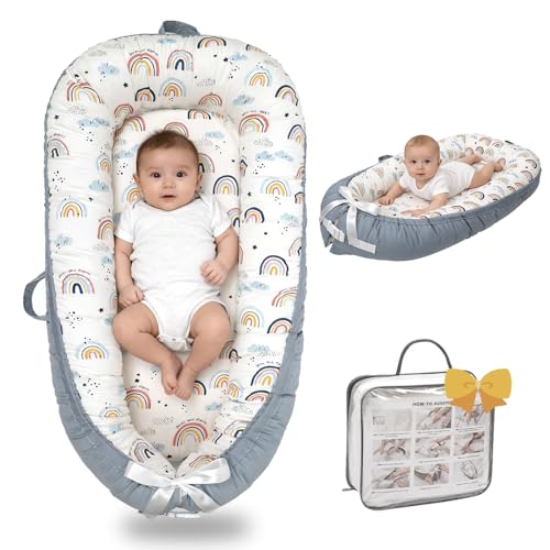 Image of Infant Support Cushion-Breathable and Soft Organic 100% Cotton, Portable Tummy Time Mat with Removable Support Cushion Cover, Floor Baby Support Cushion for Newborn - Rainbow