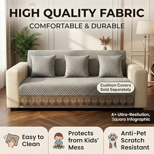 Image of KINGLY Sofa Cover 2 Seater Fully Covered | Stretchable Anti-Slip Slipcover | Washable Furniture Protector | Warm Grey | Seat & Back | Set of 2Pc