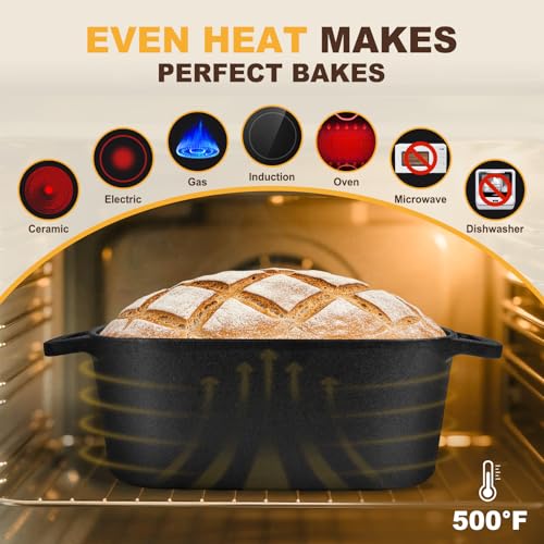 7QT Oval Dutch Oven for Sourdough Bread Baking, Pre-Seasoned Cast Iron Bread Pan with Lid, Even Heat Distribution for Homemade Bread - Image 4