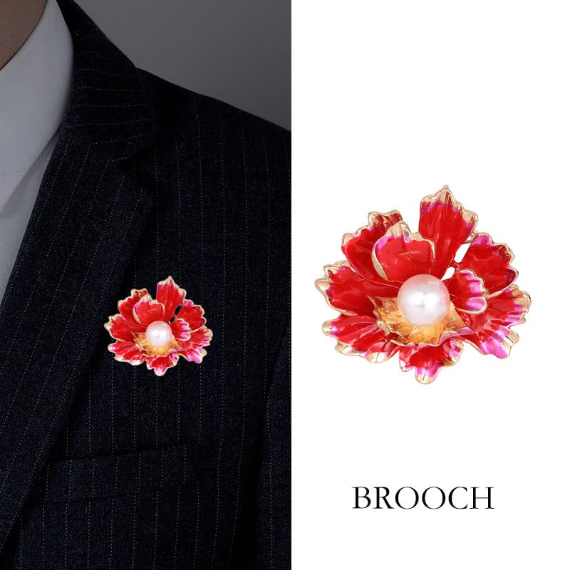 Image of Elegant Flower Brooch Pin for Women, Stylish Vinage Crystal Pearl Rhinestones Brooches Pins Dainty Lapel Pins for Dress Accessories Jewelry