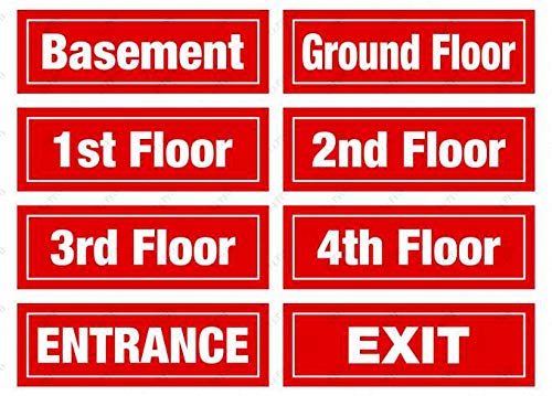 LEPPO Basement, Ground Floor, 1st 2nd 3rd 4th Floor, Entrance, Exit Sign Self Adhesive Laminated Sticker for School, College, Institute, Office & Other Place (Size 9 X 3 inch) Pack of 8 Pcs- Red
