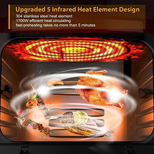 Digitale Heißluftfritteuse mit Drehspieß, Dörrgerät, Heißluftofen, Braten, Dörren, Backen und mehr, Sichtfenster aus Glas, Zubehörset und Rezeptbuch enthalten, großes Fassungsvermögen Happy Ambitious 5 Digitale Heißluftfritteuse mit Drehspieß, Dörrgerät, Heißluftofen, Braten, Dörren, Backen und mehr, Sichtfenster aus Glas, Zubehörset und Rezeptbuch enthalten, großes Fassungsvermögen Happy Ambitious