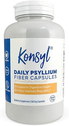 Konsyl Las cápsulas diarias de fibra de psyllium contienen 1500 mg de polvo de cáscara de psyllium por porción, sin OMG, veganas, keto, apoya la disponible en Yaxa Colombia