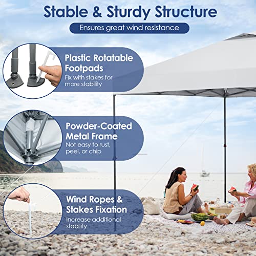 Image of Tangkula 10x10 Ft Pop Up Canopy, Easy Set-up Instant Tent with Center Lock, Carry Bag, Rotatable Feet, 8 Stakes, 4 Ropes, Outdoor Canopy Tent for Beach, Camp, Patio, Market (White)