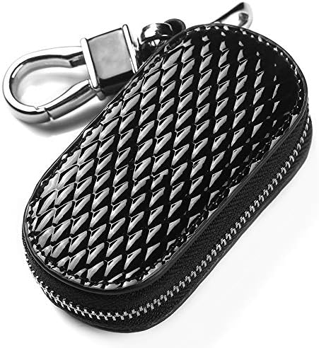 QIAOBA Car Key case, Genuine Leather Car Key Fob Cover Universal Zipper Car Key Holder Case Bag with Car Keychain, Black