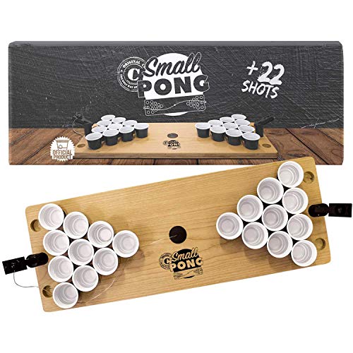 Original Small Pong Officiel | Mini Table Beer Pong en Bois | Qualité Premium | 1 Plateau Beer Pong en Bois | 2 Mini Lanceurs | 22 Shooters 4cl | Jeu à Boire | Jeu Soirée &amp; Apéro | OriginalCup®
