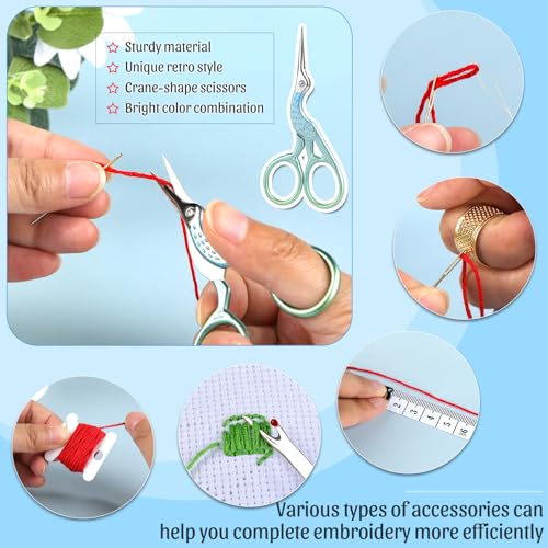Image of ZXIIXZ 72 Pcs Cross Stitch Supplies, Embroidery Kit for Beginners with Cross Stitch Hoops Needles Embroidery Scissors Floss Bobbins Seam Ripper for Adults, Embroidery Tools DIY Supplies