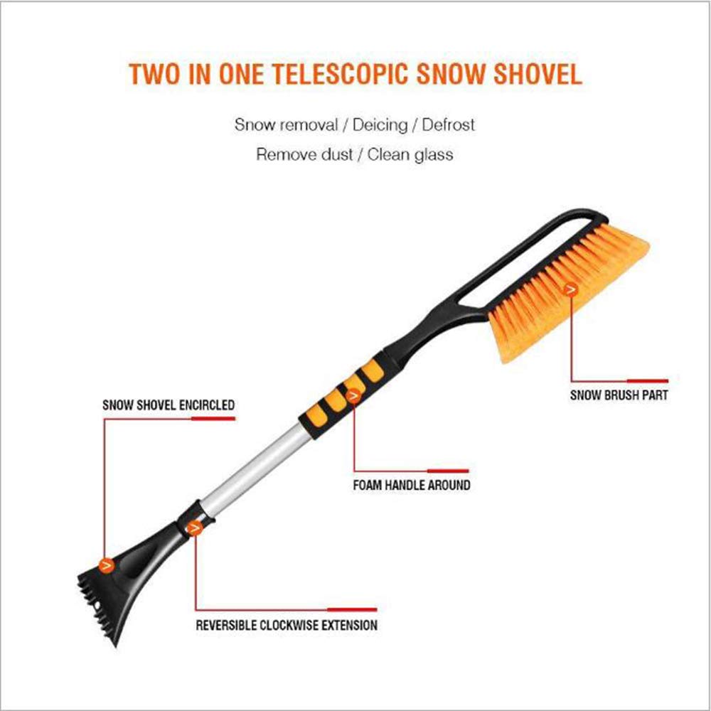 MIFXIN 40'' Extendable Car Snow Brush Removal Ice Scraper with Squeegee and Ice Mover for Car Auto Truck SUV Windshield Windows Deicing Snow Shovel Snowbrush Winter Remover Tool