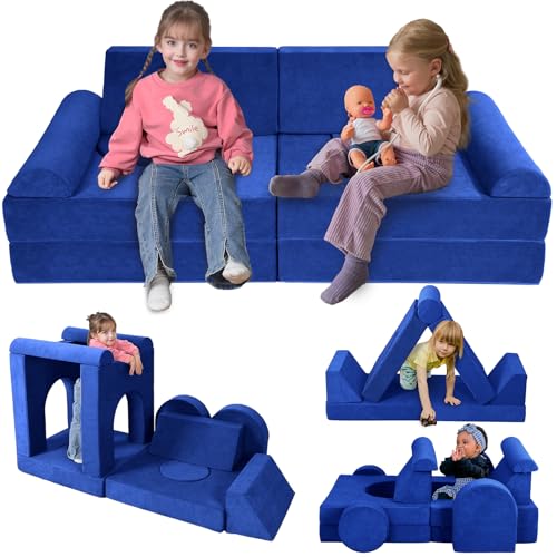 Image of Winhomish 12 Pcs Modular Kids Play Couch – Premium Soft Foam, Removable Cover, Comfortable & Safe Toddler Couch for Children 1-6 Years, Portable & Easy to Clean, Ideal for Living Room & Playroom, Blue