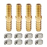 LIONMAX Barb Splicer Mender 4 PCS, Brass Barb Union Fittings, 5/16 Inch to 5/16 Inch Hose ID, with 8 Hose Clamps, for Air/Water/Fuel/Oil