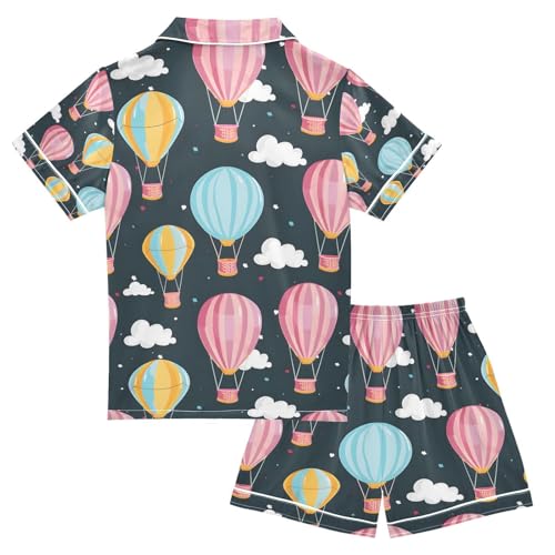 senya Colorful Air Balloon in The Sky Satin Summer Pajama Sets Silk Short Sleeve Button Down Sleepwear2