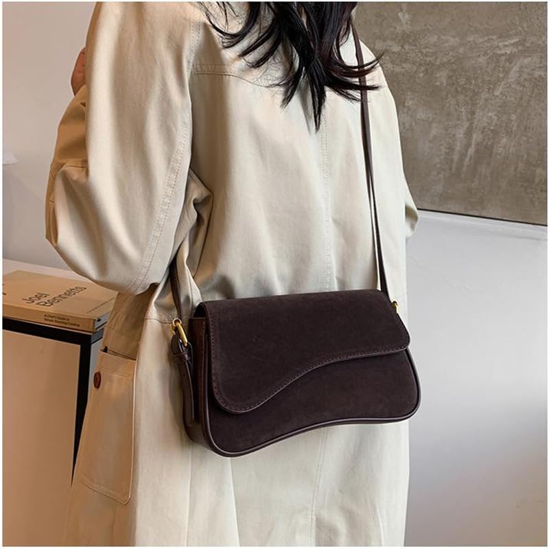 Women's Shoulder Bag Suede Handbag Underarm Purse Tote Bag Brown Suede Purse Y2K Crossbody Bag with 2 Removable Straps3