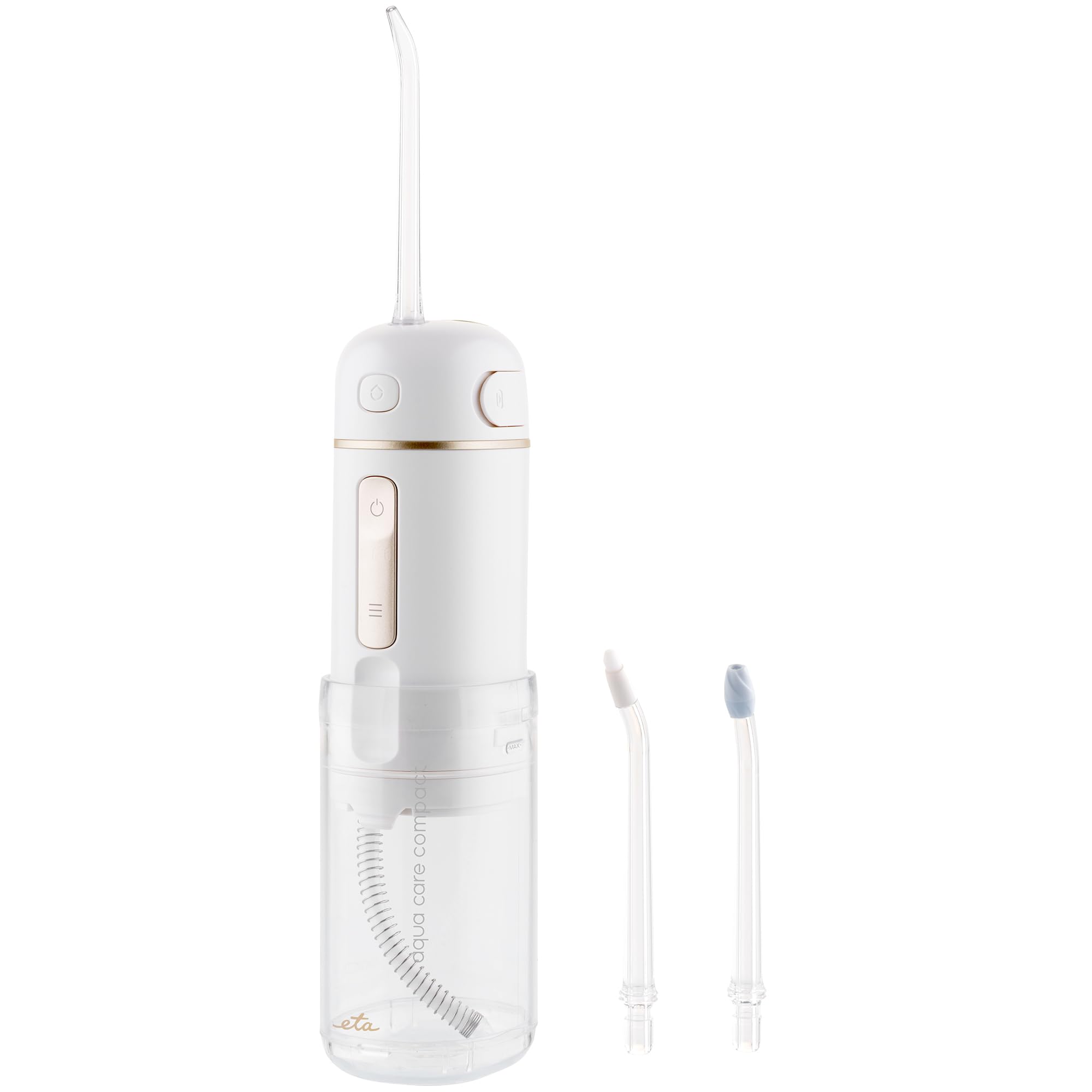 ETA Aqua Care - Idropulsore orale compatto da viaggio, pieghevole, 4 modalità di pulizia, 3 ugelli per apparecchi dentali e impianti, USB-C, batteria da 50 minuti, serbatoio da 165 ml