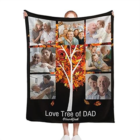 Custom Father's Day Blanket with Name Photo-Personalized Gift for Father -Soft and Lightweight Flannel Throw for Couch Sofa Bed Office Used for All Season Microfiber Polyester Cover