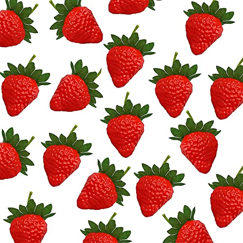 20 Pieces Artificial Strawberries Fake Strawberries Lifelike Red Realistic Plastic Strawberries Artificial Fruit for Home Kitchen Party Wedding Decoration Arrangements Photography Prop Ornament