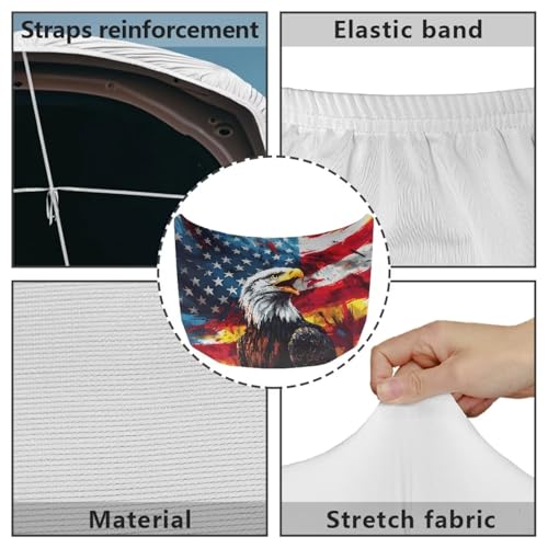 Image of American Flag Eagle Print Car Hood Cover Protector Waterproof Sunproof Car Hood Wrap Blankets Patriotic Decorations Automotive Exterior Accessories for Sedans SUV Pickup Trucks