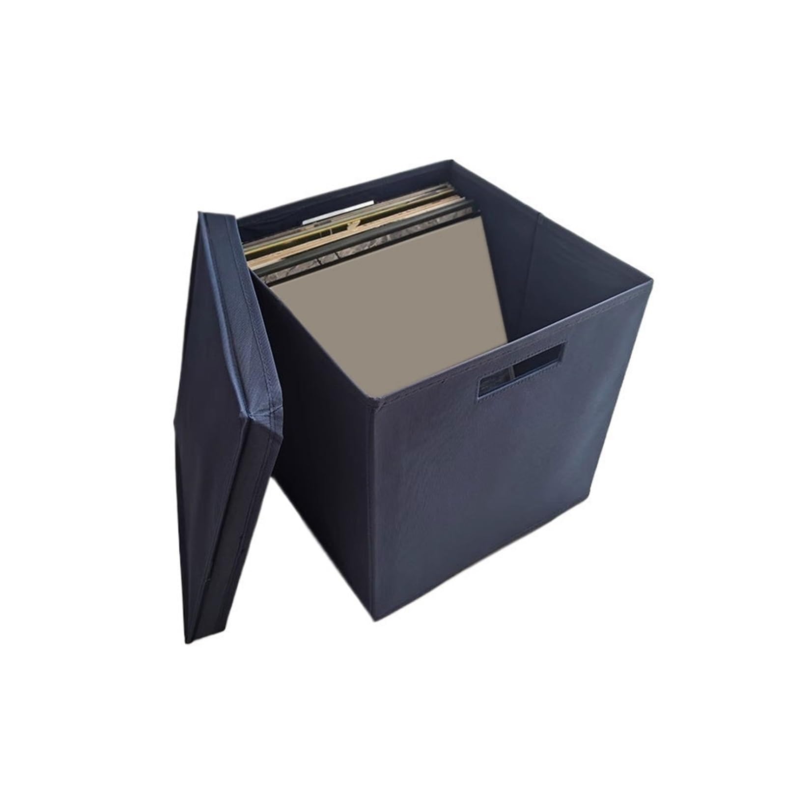 B3F7M4R9J2 CD stand Foldable Oxford Cloth Vinyl Record Box with Lid for Home Office Cardboard CD Storage Case(Blue)