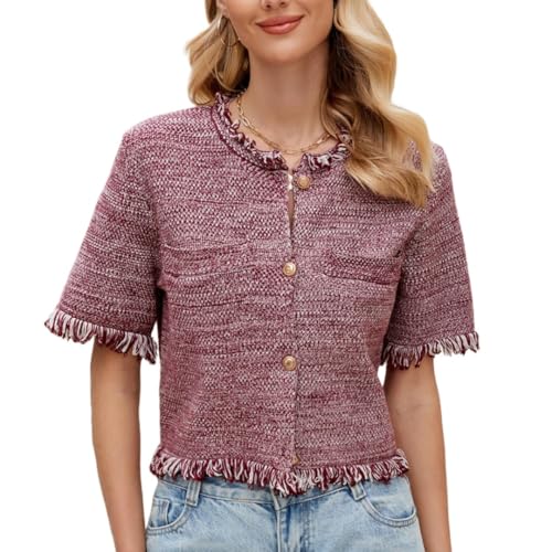 Image of Ladyful Womens Short Sleeve Cardigan Sweater Summer Lightweight Y2K Knitted Open Front Crop Sweater Top