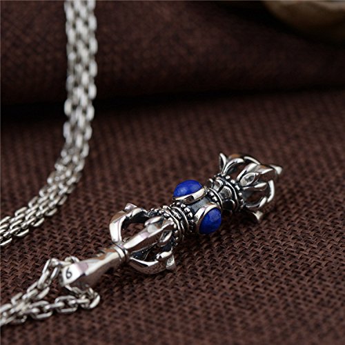 Vintage 925 Sterling Silver Buddhist Vajra Dorje Pendant With Blue Lapis Lazuli For Men Women #TOP4