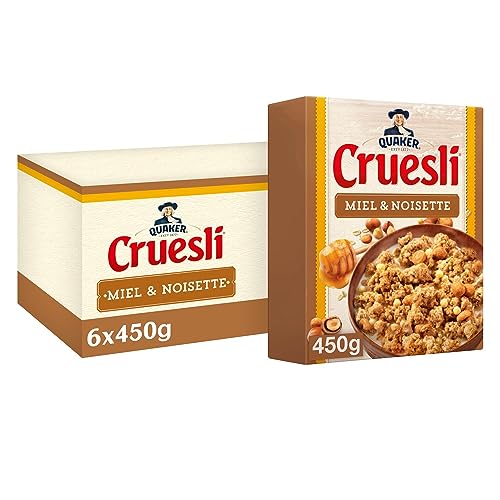 Céréales Miel et Noisette Quaker Cruesli format familial lot de 6 paquets de 450g