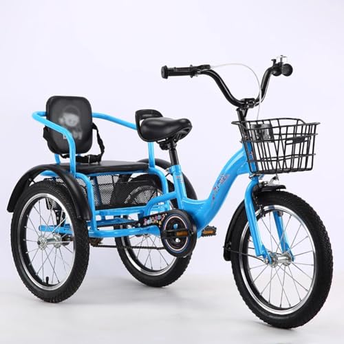 MegLob 16In Piccole Bici Triciclo Pieghevole, Tandem Beach Cruiser Bicicletta A Tre Ruote, Bici A 3 Ruote A Velocità Singola, Crociera Con Sedile Posteriore,Blu