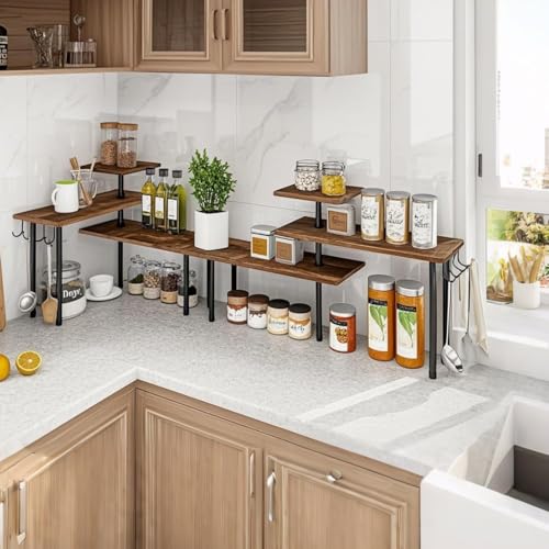 Kongming Estantería esquinera de cocina con 3 niveles, ajustable para cocina, encimera, estante para especias, de pie, negro, estantería de esquina de metal para comedor, oficina, baño, encimera de - imagen 5