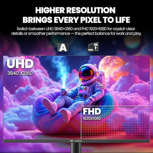 Image of CRUA 32'' 4K Gaming Monitor 160Hz, UHD 3840x2160 IPS Screen, Height /Pivot /Swivel /Tilt Adjustable Vertical Monitor, Support FreeSync, Built-in Speakers, 120% sRGB, PIP /PBP, HDMI 2.0 & DP 1.4-Black