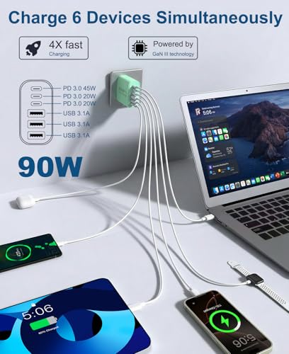 Image of 90W GaN USB C Charger Block [2 Pack],6-Port USB C Wall Charger Fast Charging 45W PD Power Adapter for MacBook Air /iPad Pro /iPhone 17Pro Max /Samsung Galaxy S24 Ultra /Tabs for Home Travel