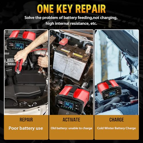 YONHAN 15A Battery Charger, Adjustable Current Car Battery Charger,12V/24V LiFePO4 Lead Acid Trickle Charger, Desulfator with Temperature Compensation for AGM, STD, Gel, Deep Cycle Batteries