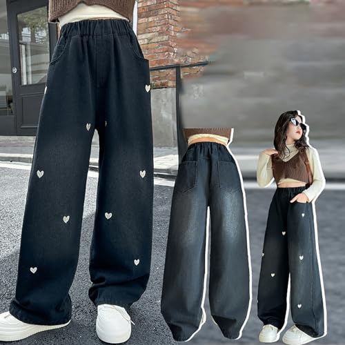 Jeans for Girls Baggy Wide Leg Heart Denim Pants Elastic High Waist Cute Trousers Casual Trendy Streetwear with Pockets2