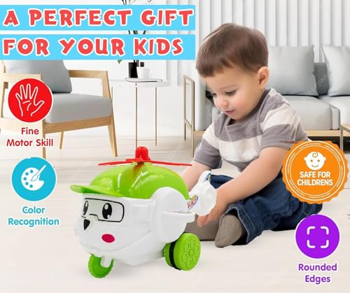 Image of ToyBharat This Multicolour Cartoon Helicopter Toy Features Friction Power for exciting Motion Play. for Kids, it Sparks Imagination, enhances Motor Skills, and Offers Hours of Fun