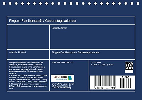 Pinguin-Familienspaß! / Geburtstagskalender (Tischkalender 2018 DIN A5 quer): Die lustige Cartoon-Familie in einem Kalender (Geburtstagskalender, 14 ... [Kalender] [Apr 01, 2017] Stanzer, Elisabeth