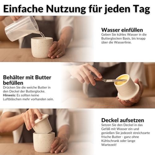 DEKAZIA® Französische Butterdose Wassergekühlt | Butterglocke, Butterfass, Französischer Buttertopf, Butterglocke Keramik, Butterbehälter, Butter Glocke 250gr Buttertopf
