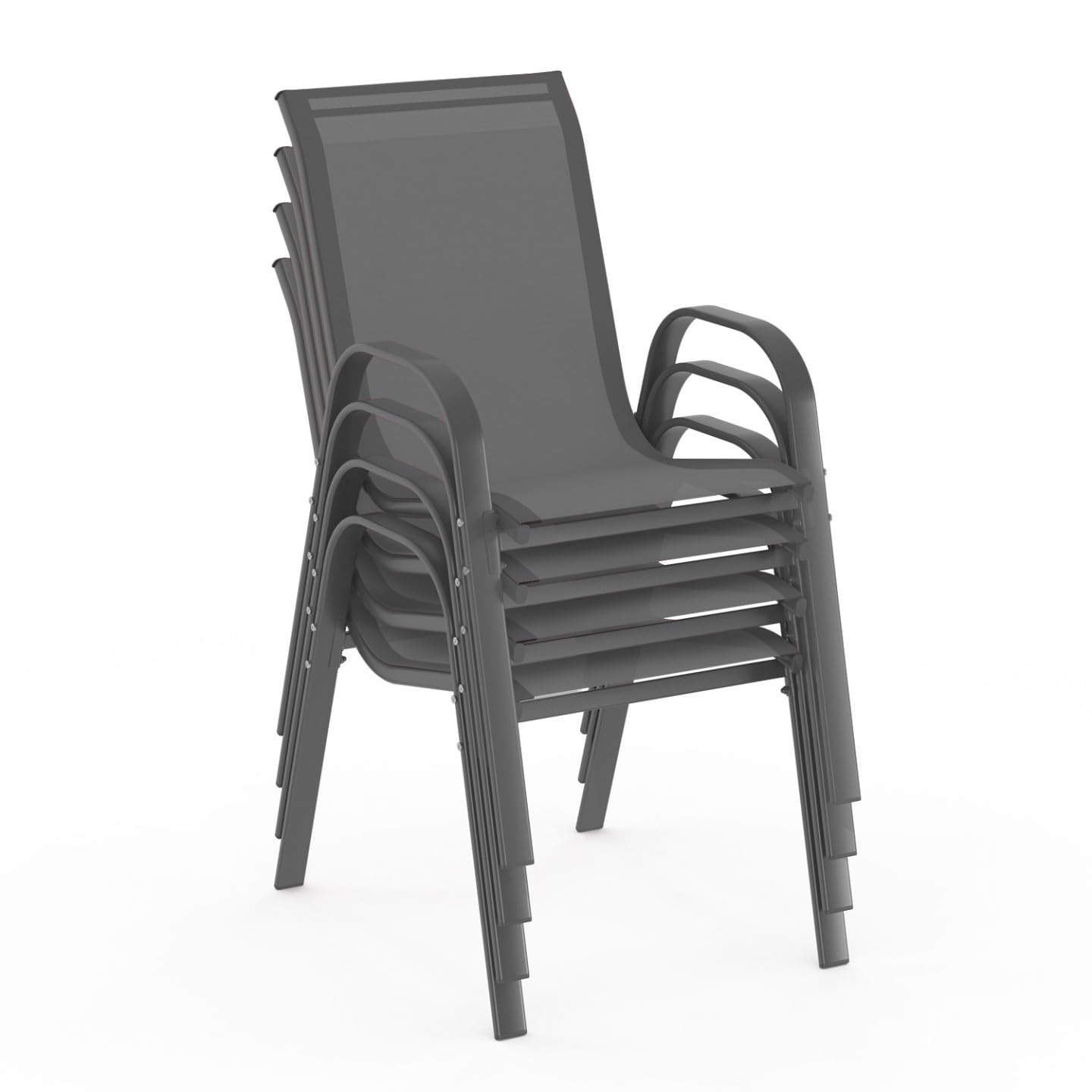 IDMarket - Set di 4 sedie impilabili in metallo e textilene grigio antracite LYMA