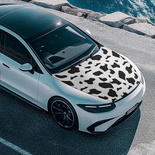 Image of Cow Pattern Print Car Hood Cover, Stretch Polyester Car Hood Cover Universal Auto Hood Decorative Accessories Easy Installation for Most SUV Sedans Pickup Trucks