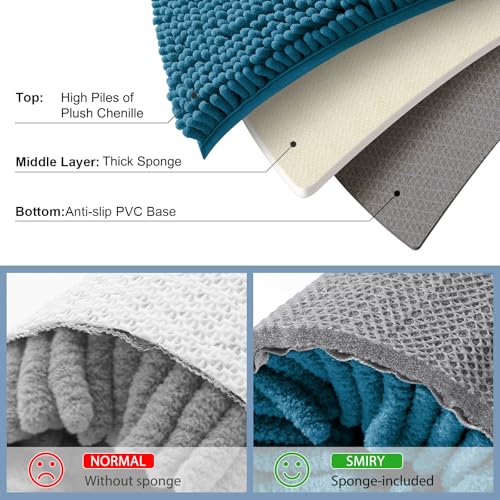 Smiry Luxury Chenille Toilet Rugs U-Shaped 24x20, Soft Absorbent Non-Slip Contour Bathroom Rugs for Toilet, Machine Washable Contoured Bath Mats, Peacock Blue