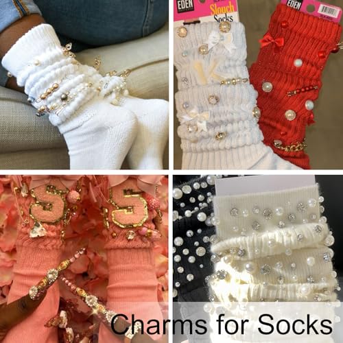 zgiraloca Charms for Socks Shoes,60pcs Bling Brooches and Safety Pins for Women,Pearl Charm Brooch Sock Shoe Pin