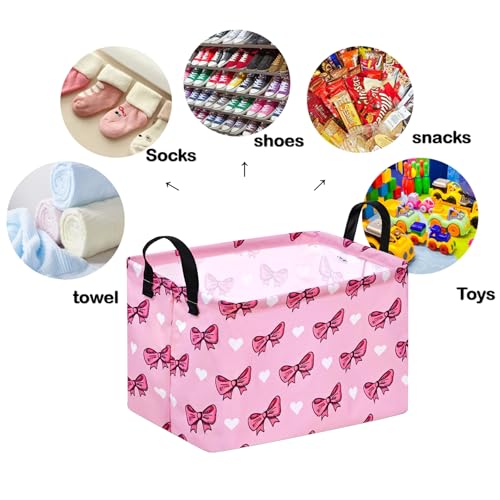 Image of Storage Basket Home Shelf Basket Kids Organizer Box Clothes Laundry Hamper Nursery Bin Gift Laundry Basket with Handles Pink Bowknot Pattern for Home
