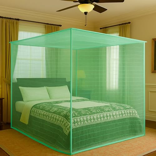 Image of Mosquito Net for King Size Bed & Double Bed, 6x7 ft, Wall /Hook Hanging, Premium Poly-Cotton Blend Fabric Foldable Machhardani (Mint Green - Frame Not Included)