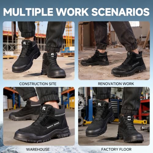 Image of Steel Toe Work Boots for Men - High Top Puncture Resistant Safety Boots - Industrial Boot for Worker - Comfortable Work Boot for Construction