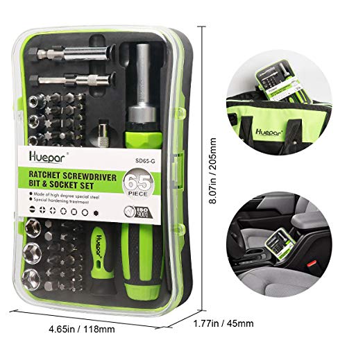 Huepar 65 in 1 Precision Screwdriver Ratchet Set Includes Slotted/Phillips/Torx and More Bits, Sockets and Extension Bars-Professional Repair Tool Kit for iPhone, Computer, Watch, Glasses, Electronics