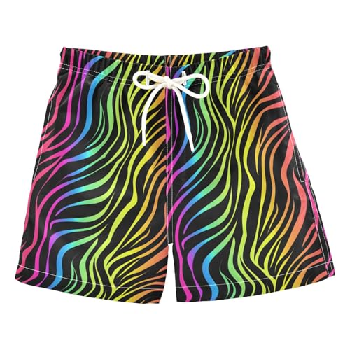 Boys Swim Trunks Rainbow Abstract Zebra Beach Board Shorts Quick Dry Swimsuit Toddler Kid Teen