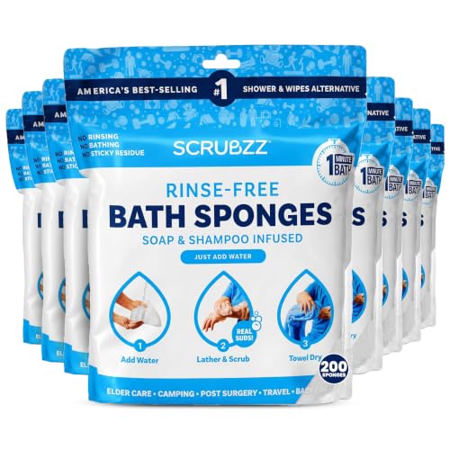 Image of Scrubzz Disposable No Rinse Bathing Wipes - All-in-1 Single Use Shower Wipes, Simply Dampen, Lather, and Dry Without Shampoo or Rinsing (Unscented, 8-Pack)