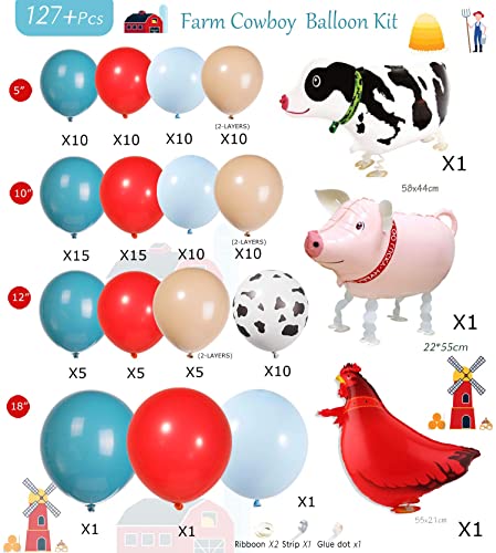 Cow Balloon Garland Arch Kit Western Cowboy Blue Red Farm Animal Print Balloons Farm Theme Birthday For Boy Party My First Rodeo Party Decorations #TOP3