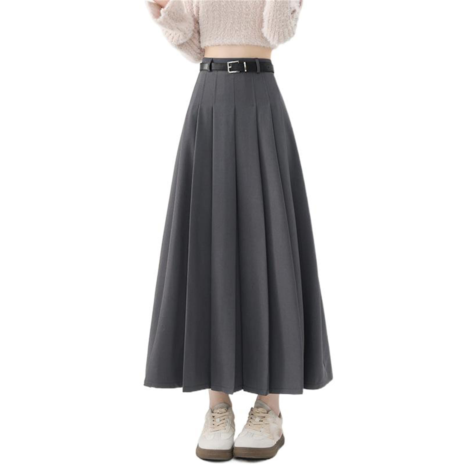 Womens High-Waisted Wool Skirt A-Line Retro Plaid Fall and Winter