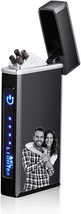 Fortheday Personalized Electric Lighter for Men Customized Engraved Lighter with USB Rechargeable Lighters for Father's Day Christmas Valentine's Gifts (Photo, Blue-Type2) (Black-Photo-type2)
