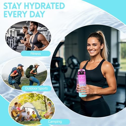 Trinkflasche 1l Sport, Trinkflasche mit Strohhalm, Wasserflasche Auslaufsicher,mit Sichere Verriegelung, Wasserflasche mit Strohbürste und Topfbürste, Leicht zu Reinigen, für fitnessstudio, Outdoor